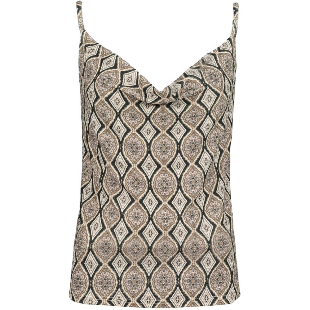Bishop + Young Cowl Neck Camisole Small Brown Black Geometric Diamond Print Tank
